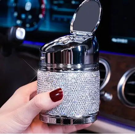 Ручная работа, алмазная автомобильная пепельница, переносная Бездымная банка, автомобильный держатель для сигарет, универсальный держатель цилиндра, автомобильные аксессуары - Название цвета: Белый