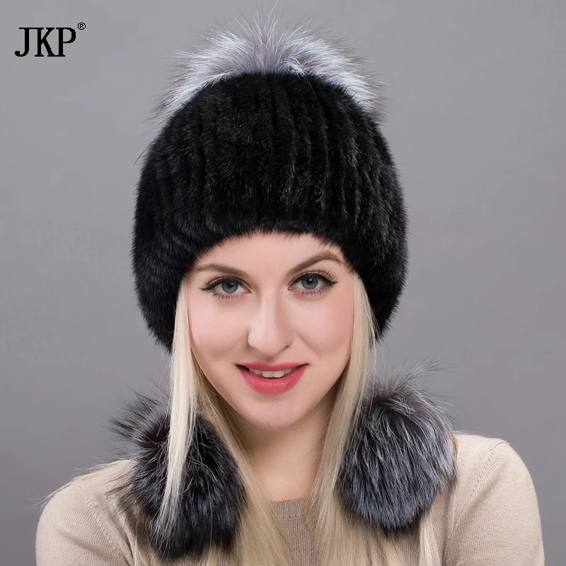 JKP новый натуральный мех норки шляпы с натуральным мехом Зимние закрывающие уши
