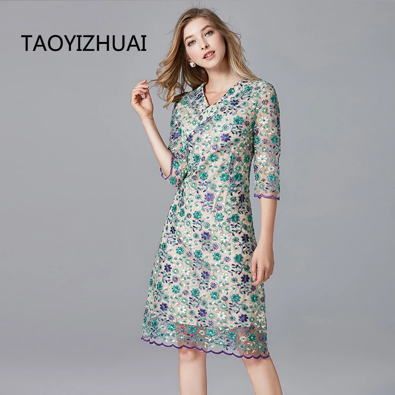 Женское кружевное платье TAOYIZHUAI весеннее разноцветное Сетчатое 2019 полиэстер 100% XL