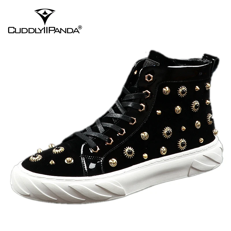 

CuddlyIIPanda Men Fashion Casual Ankle Boots Spring Autumn High Top Rivets Hip Hop Sneakers Male Breathable Youth Trending Shoes