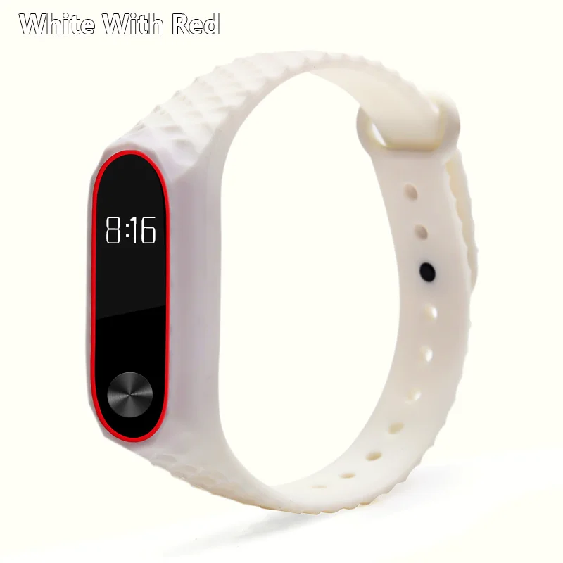 White with red BOORUI mi band 2 ремешок Pulseira силиконовый mi band 2 аксессуары Алмазный ремешок на запястье анти-потеря двойной цвет сменный ремешок для часов - Цвет: White with red