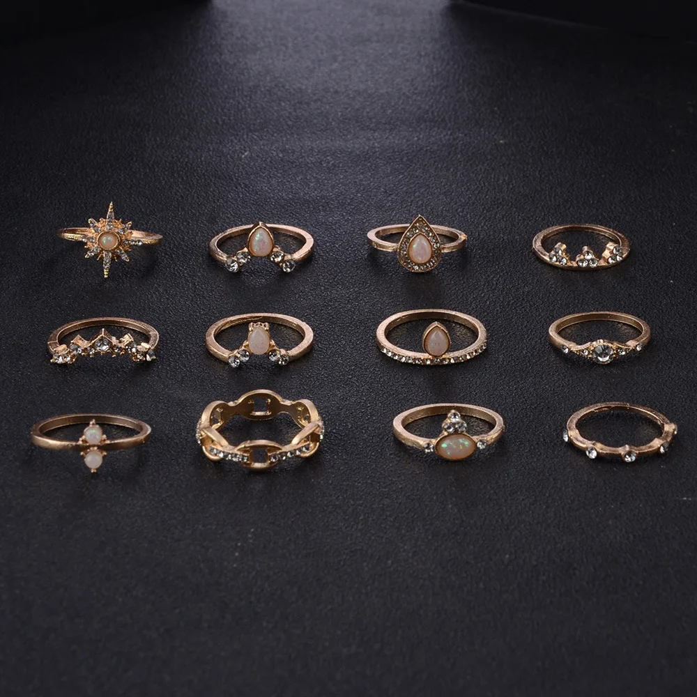 Женское кольцо золотистого цвета в стиле ретро Винтажное с геометрическим