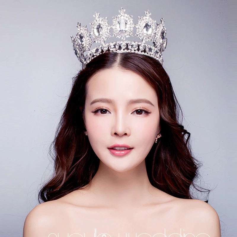 

big European royal crown golden rhinestone imitation tiara super large crown wedding hair accessories crown