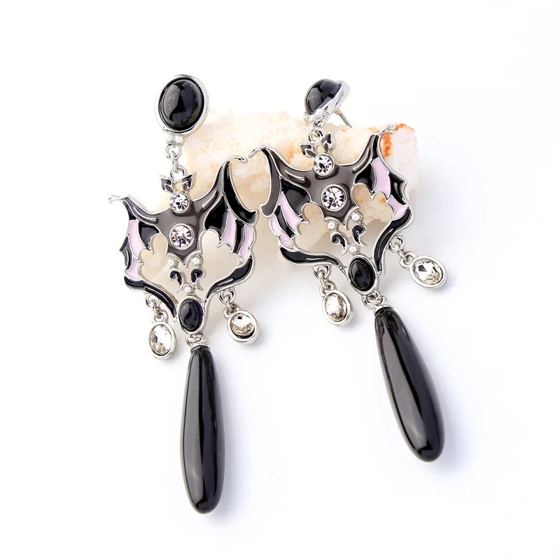 Tassel Earring Kiss Me абстрактные эмалированные серьги-подвески с кристаллами в виде летучей мыши для женщин, длинные черные серьги-подвески из смолы, модные ювелирные изделия, аксессуары - Окраска металла: Tassel Earring