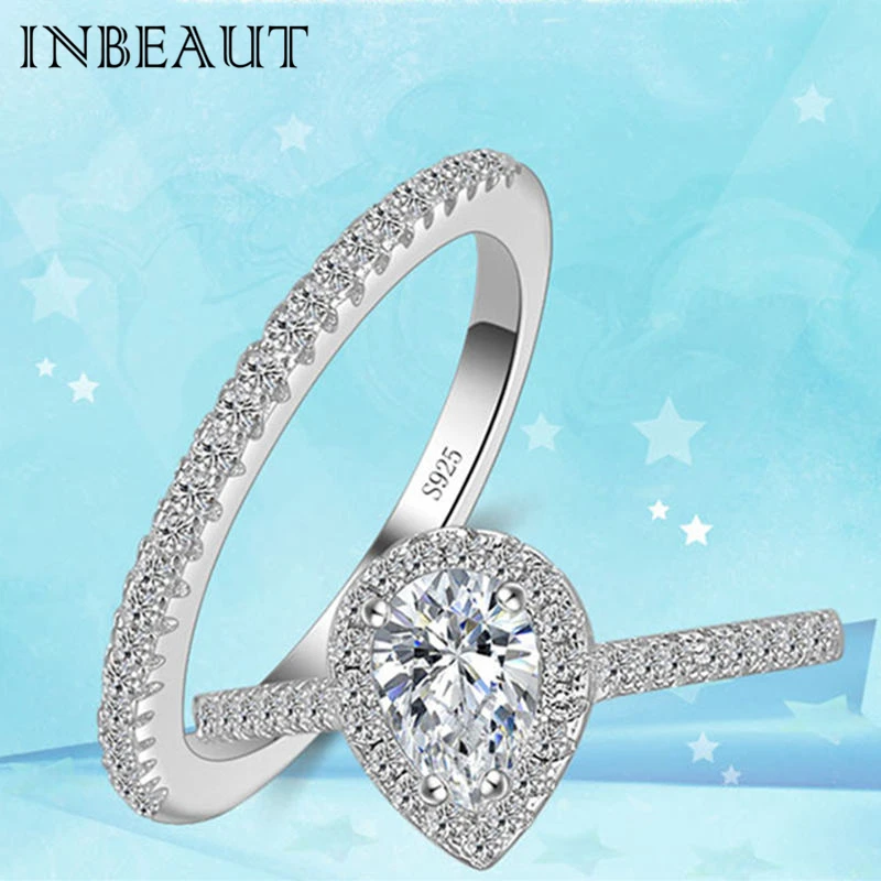 Женское кольцо с цирконием INBEAUT модное серебристого цвета каплями воды|engagement ring