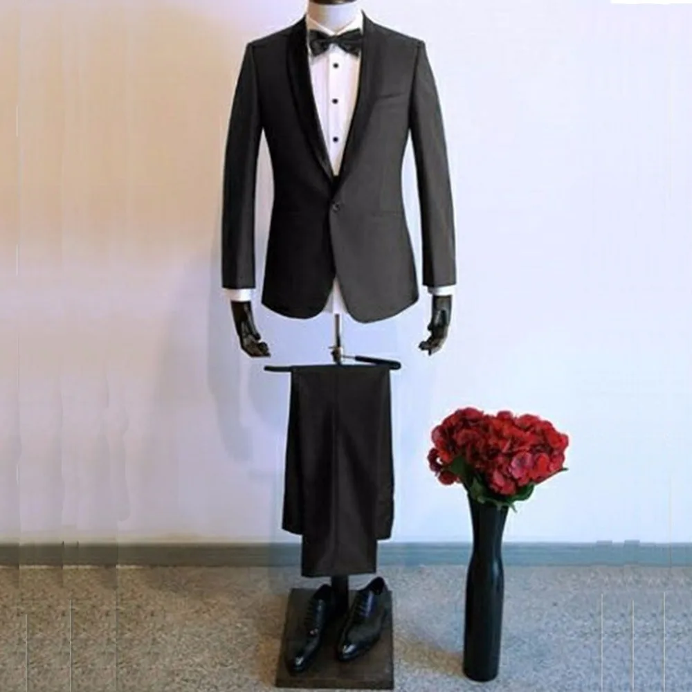 Костюм из двух предметов свадебные костюмы для мужчин смокинг темно-серого цвета