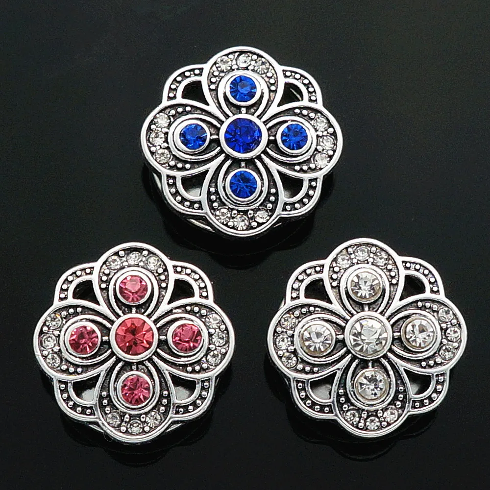 Fashion beauty rhinestone flower 18MM snap buttons fit bracelet jewelry wholesale KZ2100 | Украшения и аксессуары
