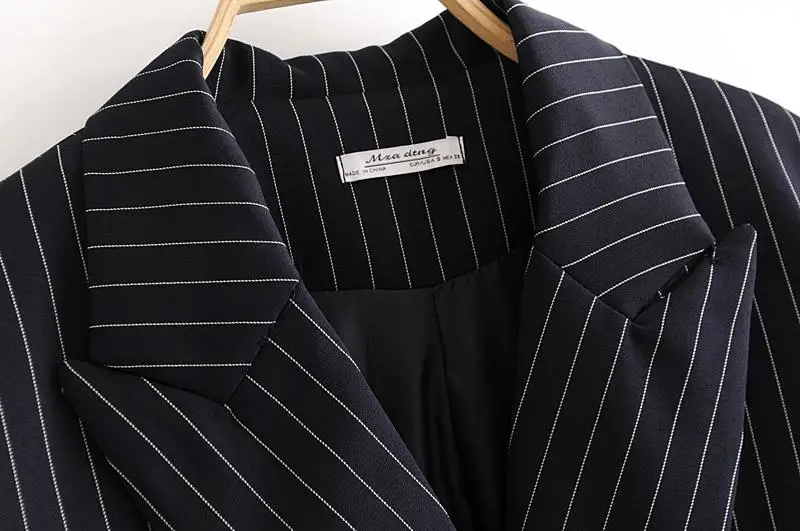 Женский офисный блейзер в полоску темно-синий с длинным рукавом Блейзер 2019 |