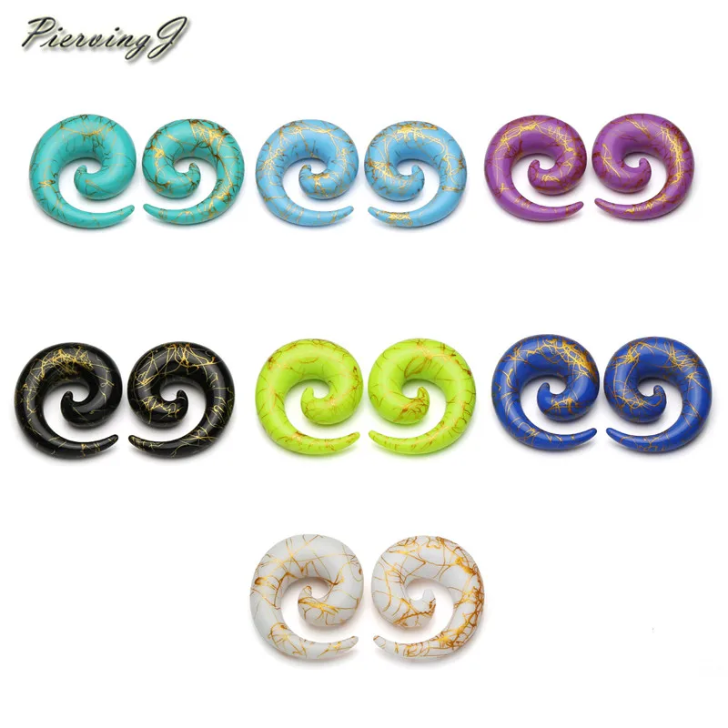 16mm PiercingJ 7 пар/компл. 1,6-20 мм акриловые желтый покрытием смешанные цвета спираль улитка уха удлинитель с коническим отверстием производства украшения для ушного пирсинга - Окраска металла: 16mm