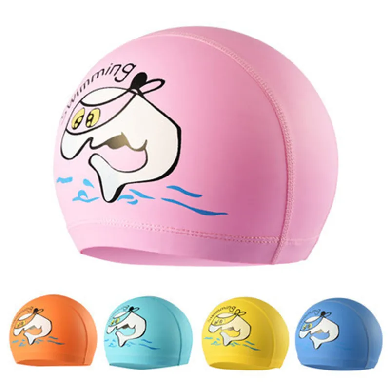 

Children PU cloth cap cute cartoon swimming cap wholesale cap waterproof ear cap