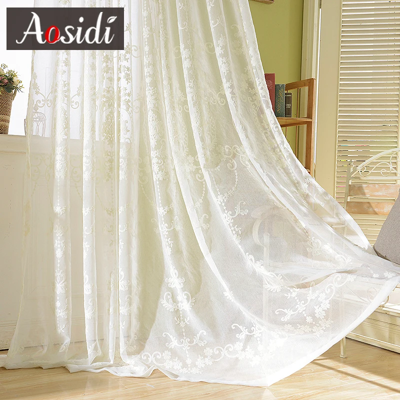 

European white embroidered sheer curtains for living room embroidery tulle curtains for bedroom window Organza voile curtain