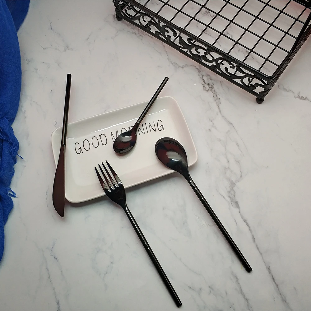 Wholesale 24pcs Round bar Gold Dinnerware Kitchen 304 Stainless steel Knife Fork Tablespoon Food Tableware Flatware Cutlery Set | Дом и сад