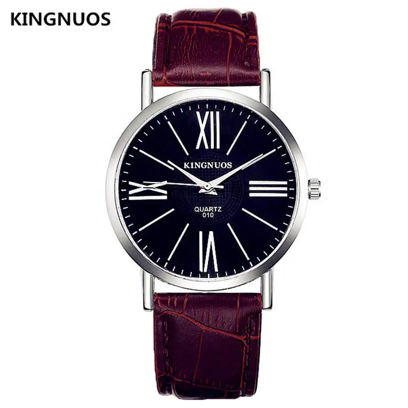 Мужские Роскошные Брендовые Часы KINGNUOS мужские кожаные Наручные часы