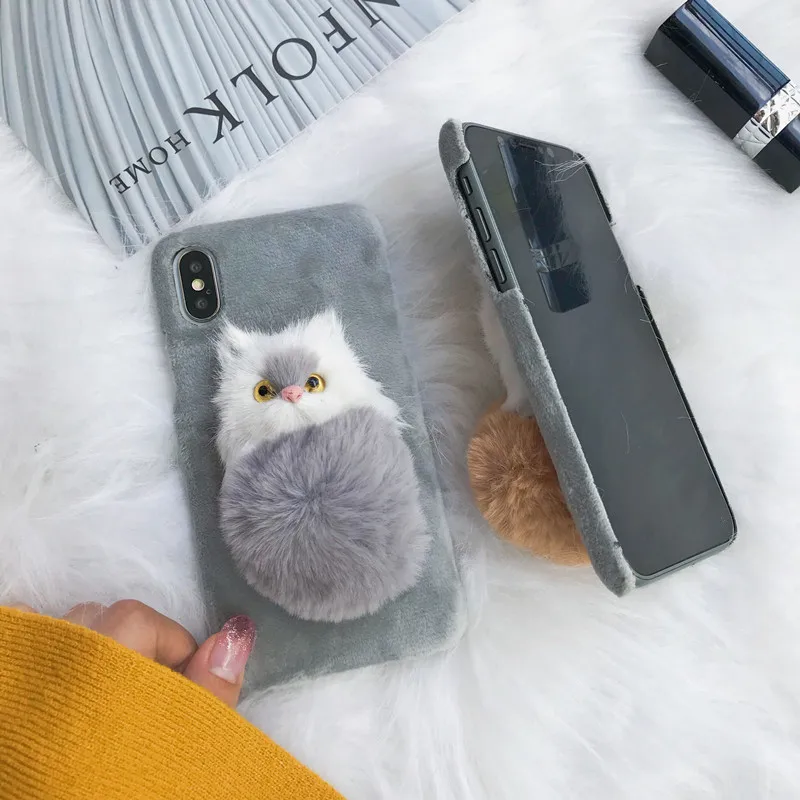 Рождественский чехол с милым котом для Xiaomi mi A1 A2 8 8SE mi X2 мягкий меховой плюшевый жесткий чехол для телефона DIY 3D Кот Fundas Coque бренд