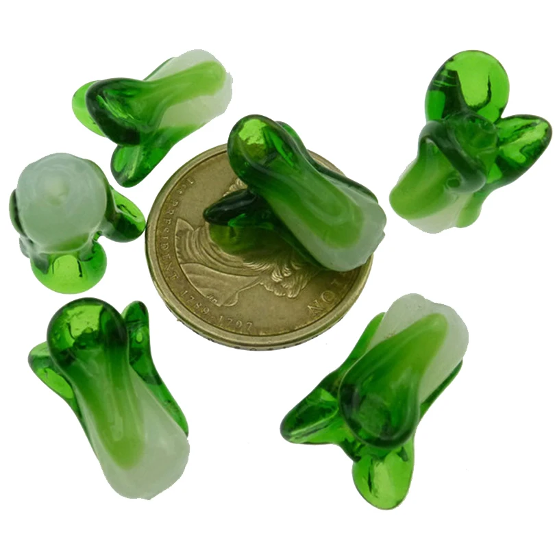 

6pcs Glass Green Cabbage Loose Spacer Beads for Jewelry Making DIY Earring Bracelet