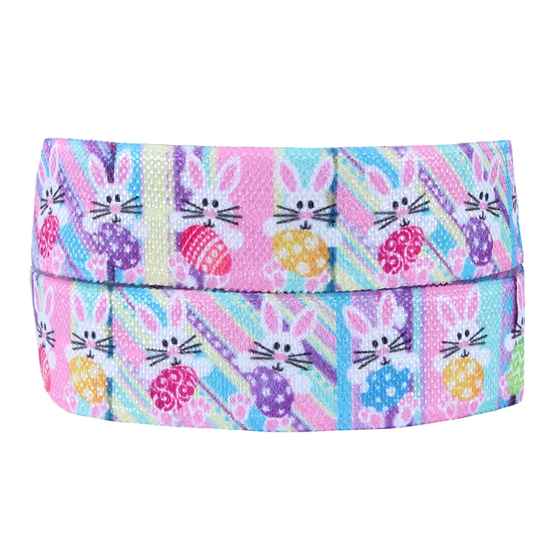 

5/8 inch Easter bunny foe, 50 yards heat transfer printed fold over elastic for hair ties