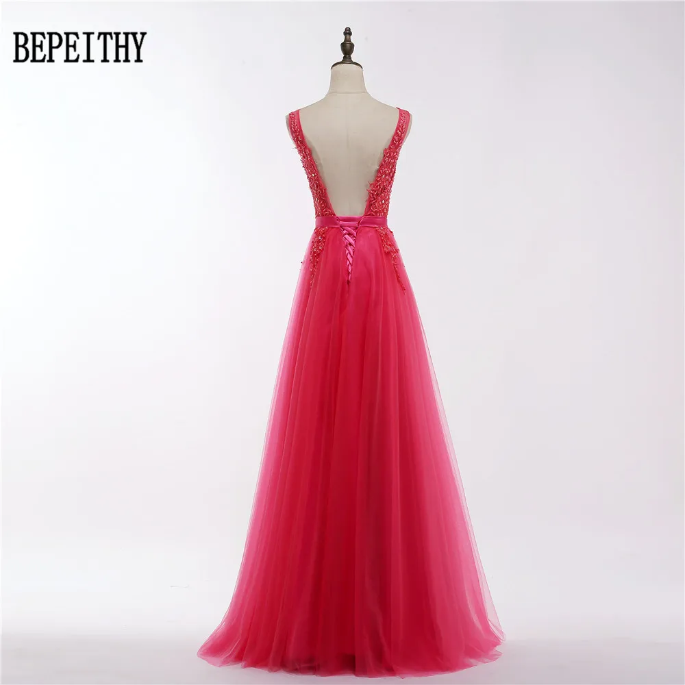 BEPEITHY Robe De Soiree Sexy 2019 Red Lace Beading Backless Long Evening Dresses Bride Banquet Elegant Floor-length Prom Dress | Свадьбы и