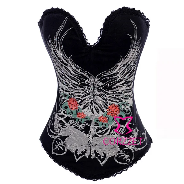 Black Wings Corzzet хлопок Поддерживающий Пояс-корсет, корректирующий бюстье со стальным каркасом Топы Burleque Showgirls корсет, на бюсте сексуальное женское белье - Цвет: Black Wings