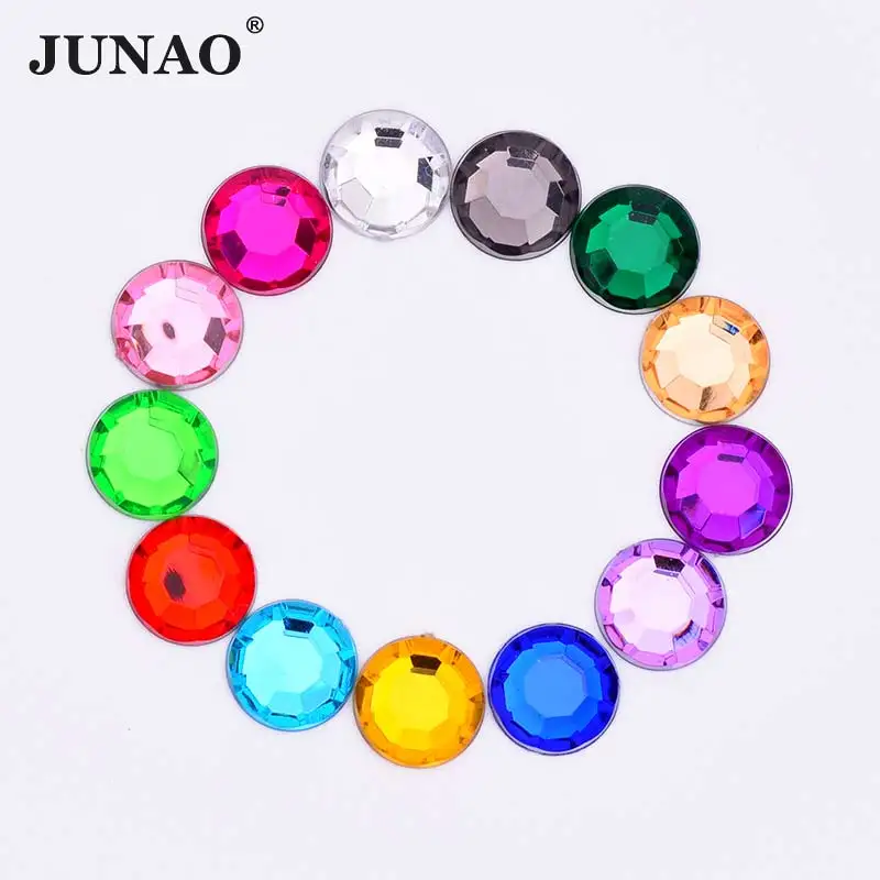 

JUNAO 14mm Flat Back Crystal Rhinestones Glue On Crystals Stones Round Shape Sew On Strass Acrylic Gems For DIY Arts