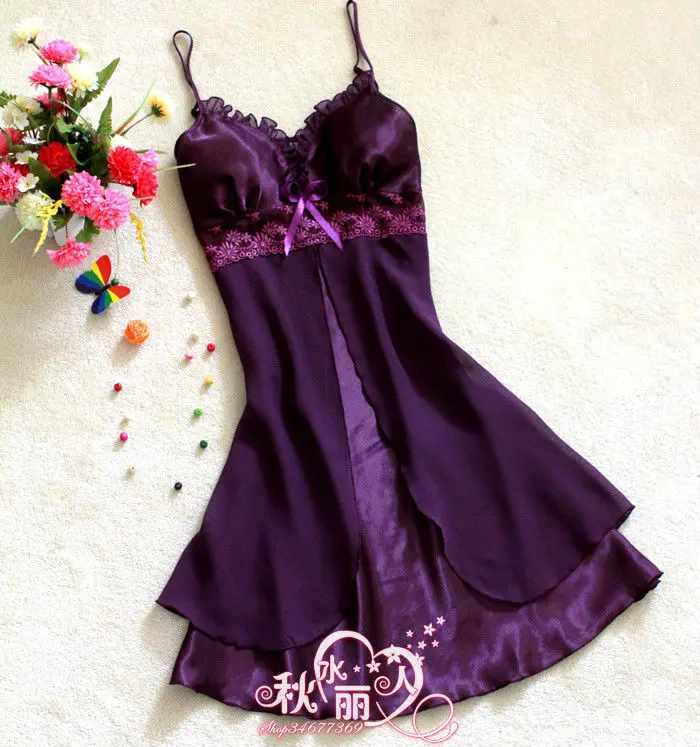 Новинка 2017 Женская атласная летняя пикантная ночная рубашка одежда для сна