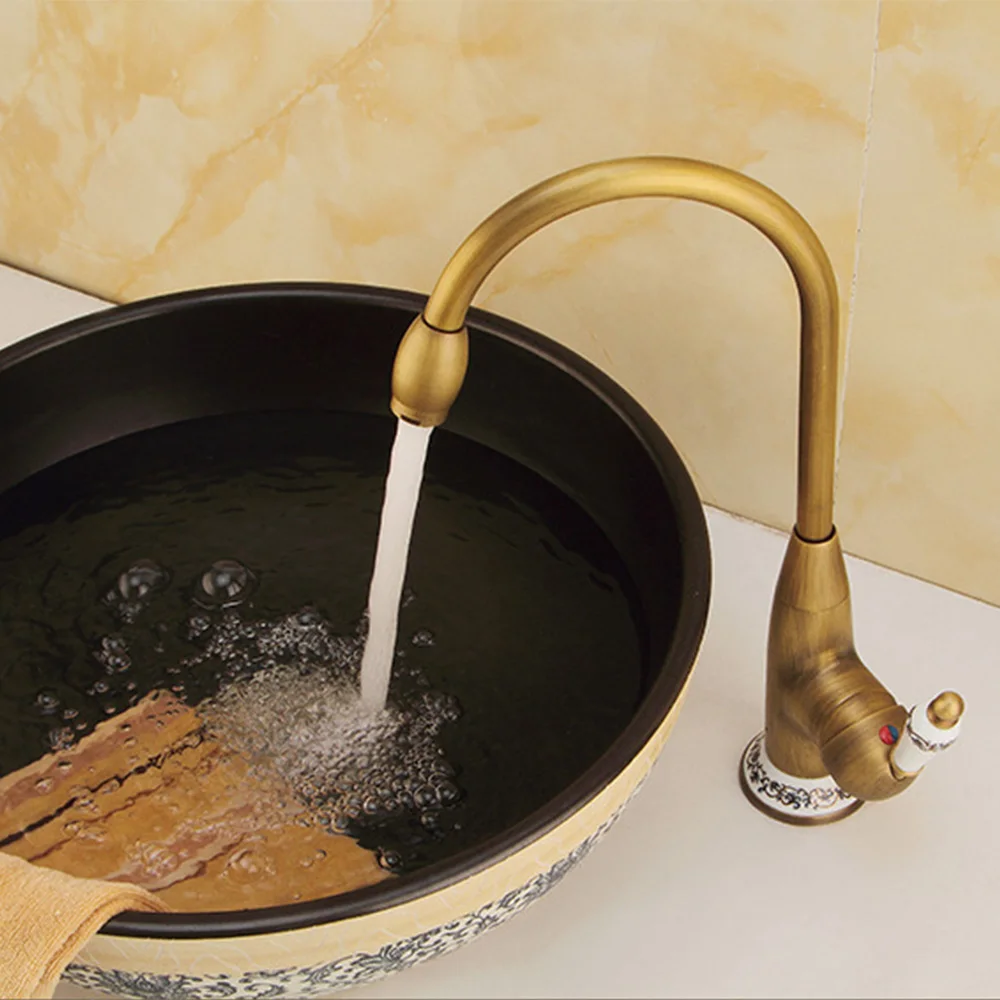 

Faucet European Kitchen Sink Hot Cold Water Mixer Faucet Full Copper Retro Faucet Basin Faucets