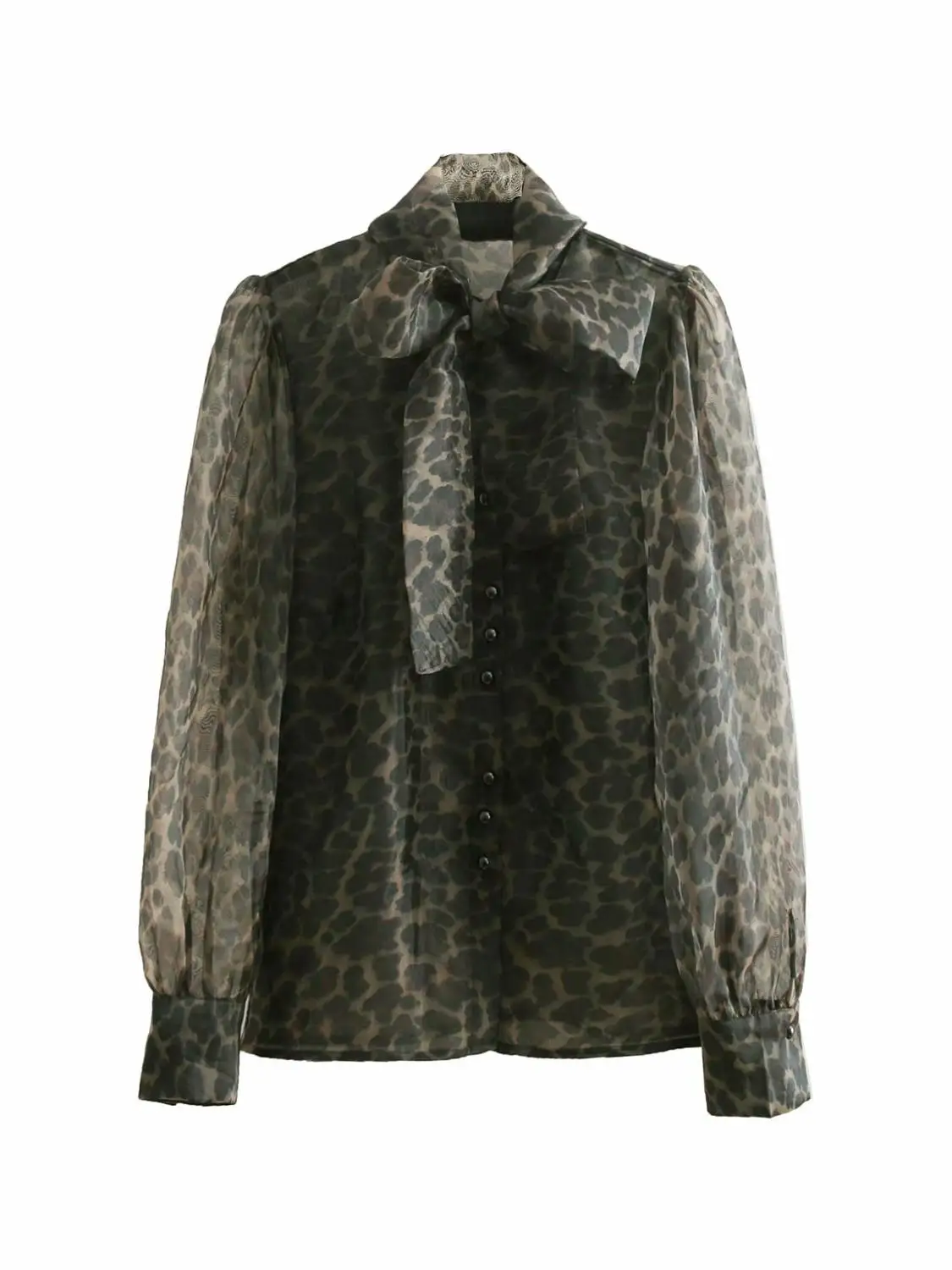 leopard Женские блузки с леопардовым принтом и бантом, с длинными рукавами, с сеткой, Blusas de Inverno, женская рубашка - Цвет: leopard