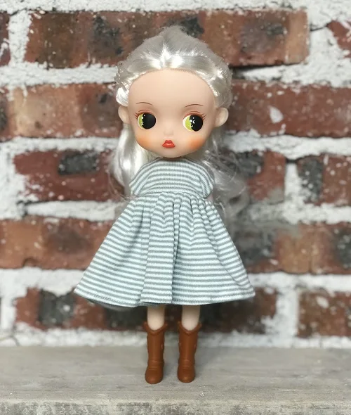 [HL006] Новинка Neoblythe Кукольное платье# вязаное платье в полоску подходит для Blyth Azone Licca OB24 Holala кукольные наряды - Цвет: Зеленый