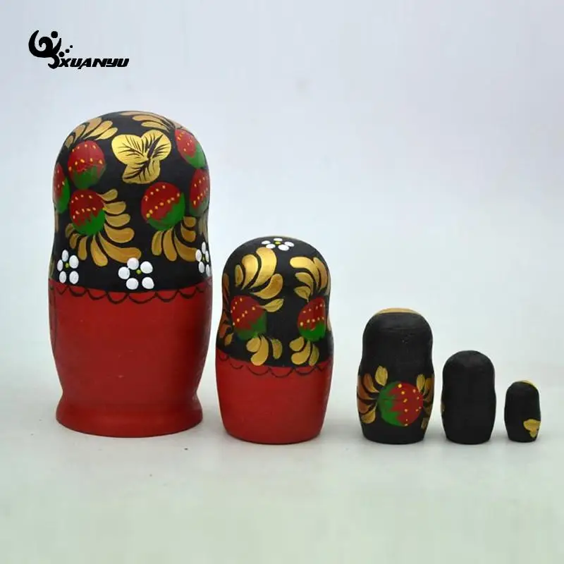 

5 Pcs/Set Painted Doll Matryoshka Village Woman Strawberry Decorated Pure Handmade Crafts Home Decoration