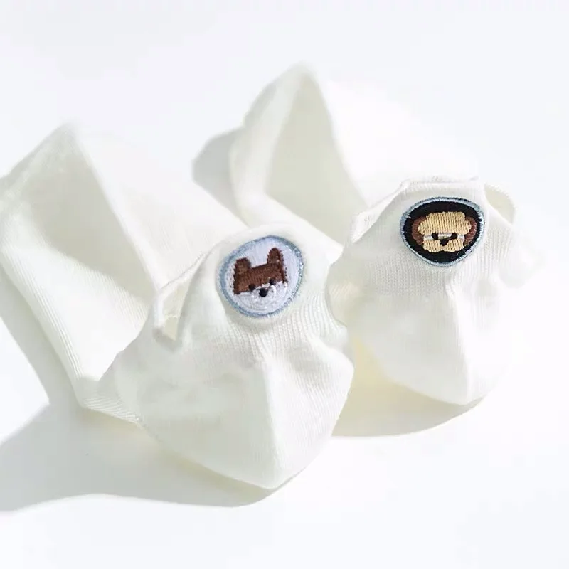 bai Japanese Kawaii Embroidered Expression Funny Socks Women Happy Fashion Ankle Women Cotton Puppy Bear Boat Summer Cute Fuzzy Sock - Цвет: bai