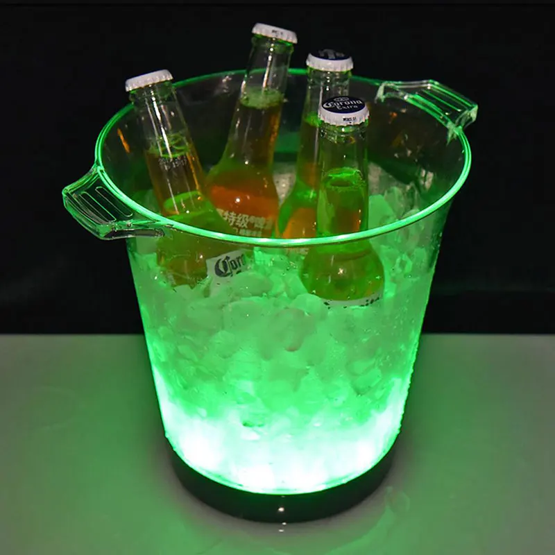 Green Многоцветный 5L светодиодный ведра для льда светящийся винный охлаждающий ведро для шампанского для пива напитков охладитель кухонный бар вечерние аксессуары бутылочная пробка - Цвет: Green