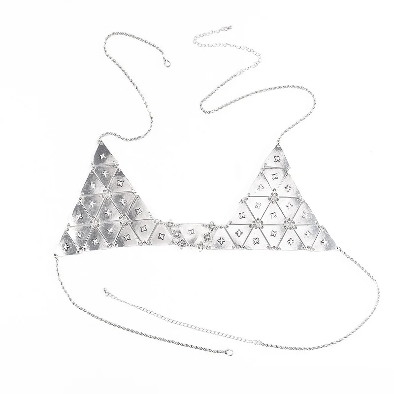 

Bohemia Style Women Body Chest Chain Vintage Acrylic Crystal with Zinc Alloy Bra Bikini Statement Necklace Body Jewelry