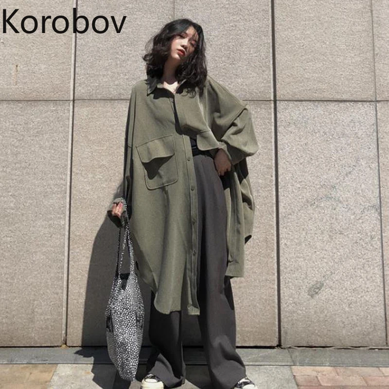 Тренч Korobov Женский длинный ветровка с длинным рукавом и карманами в Корейском