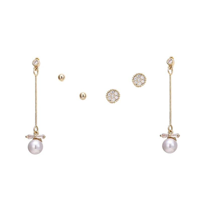 Yhpup Trendy Exquisite Bling CZ Copper Stud Earrings Imitation Pearls Rhinestone S925 Jewelry for Girl Women Party Jewelry