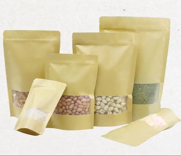 10 шт 30*40 см стоьте вверх мешки замка молнии с окном большой Resealable крафт бумажный