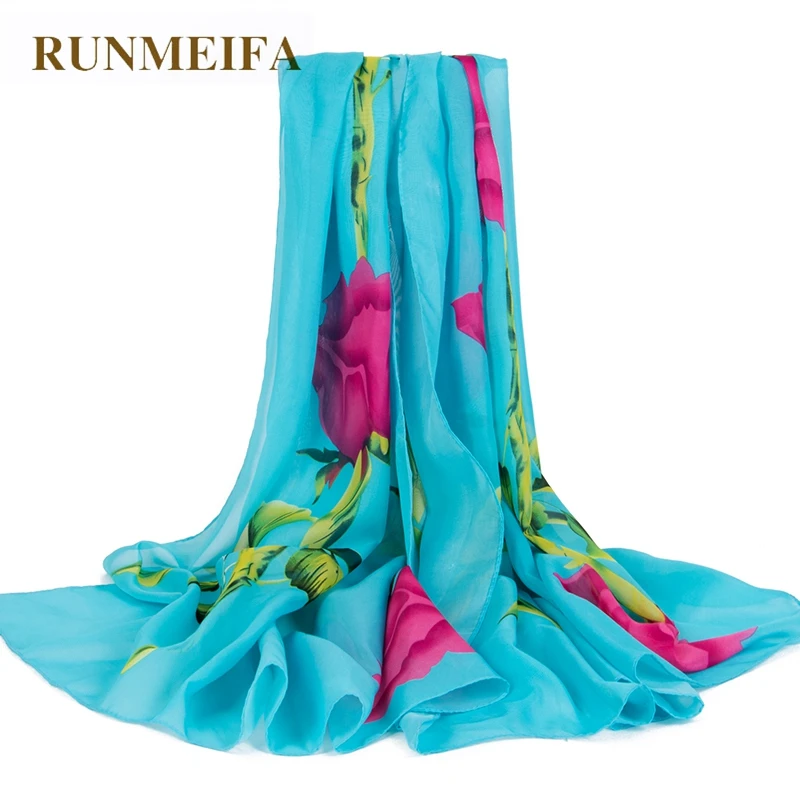 Пляжный шарф RUNMEIFA парео Летний шифоновый шелковый с принтом накидка