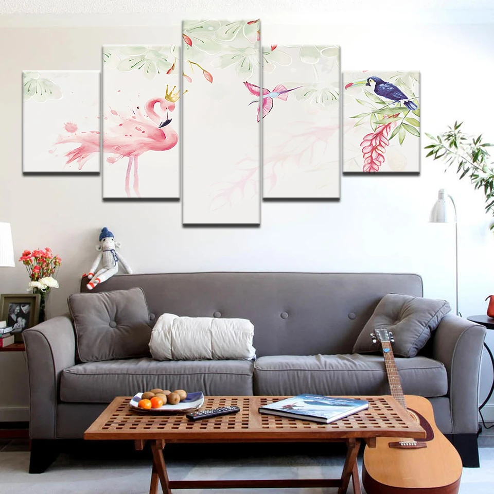Романтическая Цветочная холщовая картина анимальный птица розовый Фламинго