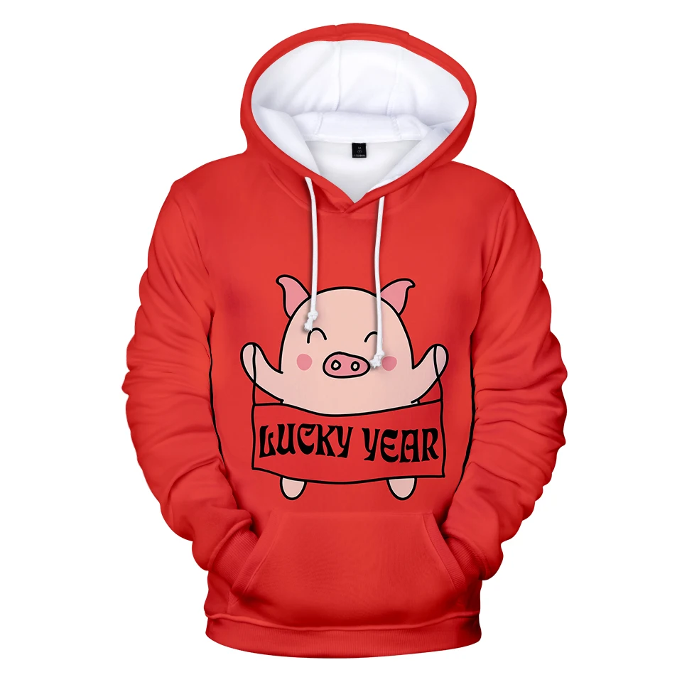 Лидер продаж толстовка с капюшоном 3D принтом Lucky Pig Красная для мальчиков и