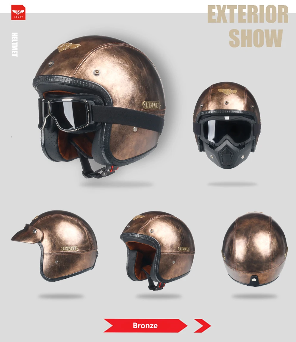 LDMET Кожа PU casco moto Винтаж moto rcycle шлем capacetes de moto ciclista панк Кафе racer с открытым лицом камуфляж