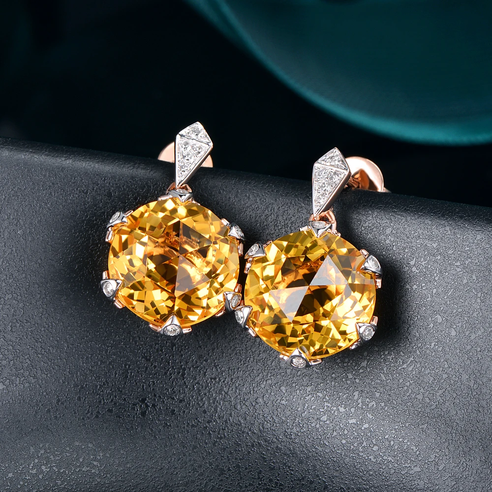 Caimao Jewelry 14KT розовое золото 8 мм круглой огранки 7.98ct цитрин 0.11ct diamond Обручение Серьги