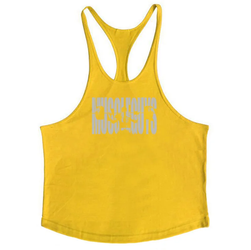 Muscleguys, одежда для фитнеса, хлопок, мужская, Y Back, безрукавка, бодибилдинг, Стрингер, 1 см., плечевой ремень, для тренажерного зала, майка для тренировок - Цвет: yellow 167