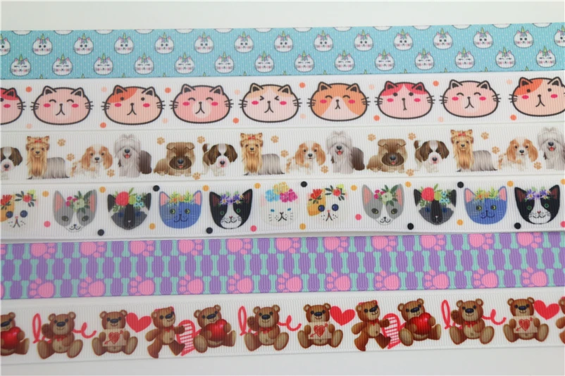 DHK 7/8 'ɵ ярдов кошка собака Валентина печатных grosgrain ленточный аксессуар hairbow