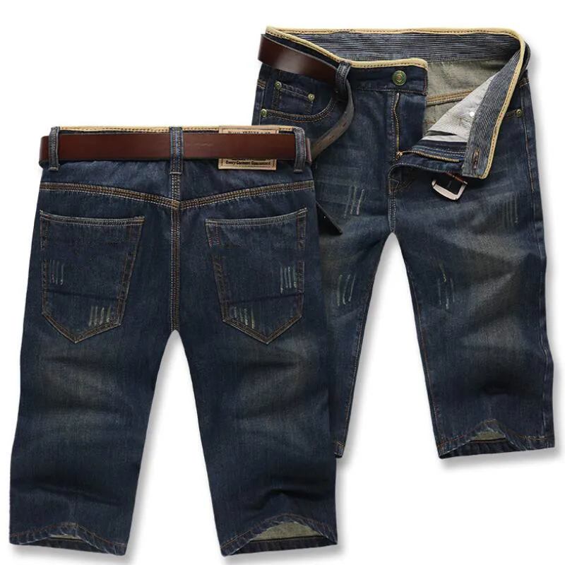 Мужские летние синие джинсовые шорты мужские прямые джинсы в обтяжку хорошее