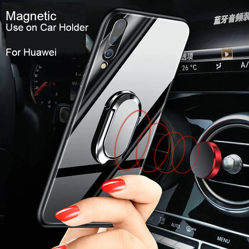 Магнитный кольцевой автомобильный держатель Стеклянный чехол для Huawei P30 P40 Pro Plus