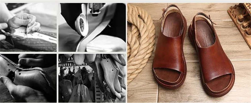 Sandals female summer new thick bottom Handmade genuine leather women sandals flat bottom casual shoes platform sandals