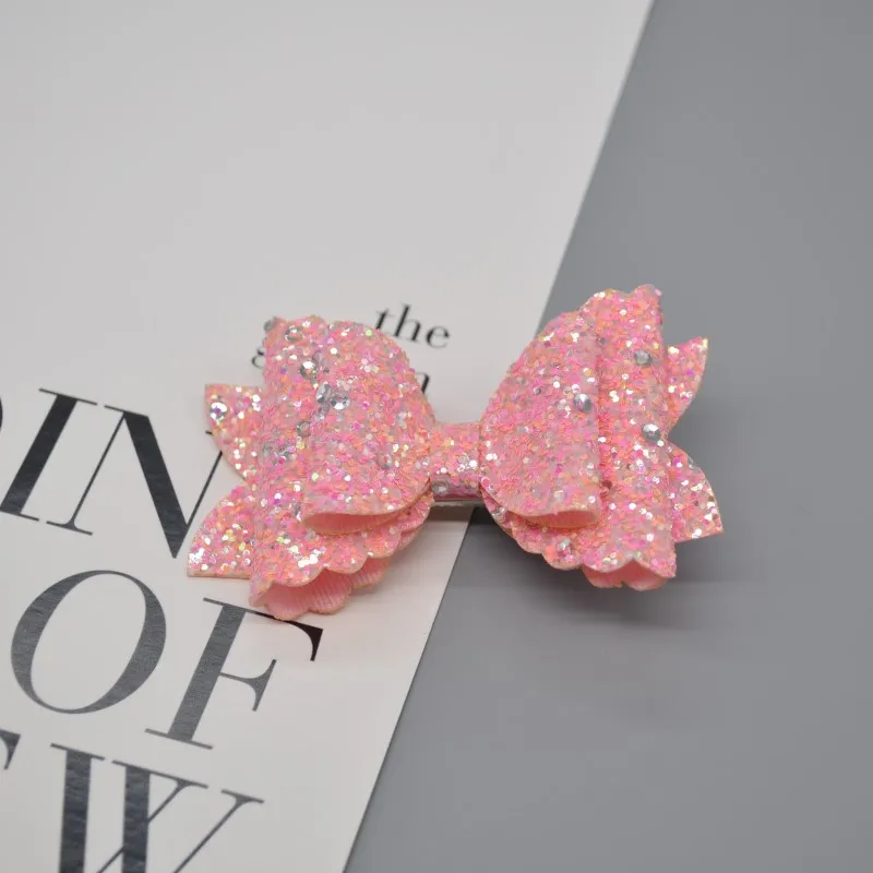 8 шт./компл. блестящие кожаные банты для волос девочек двухслойные заколки с