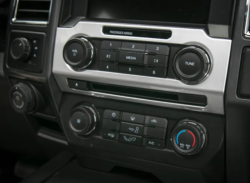 

Sansour Car CD Media Audio Volume Adjust Switch Panel Frame ABS Interior Decoration Stickers For Ford F150 2015 Up Car Styling