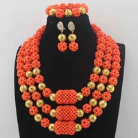 genuine handmade orang coral beads balls wedding jewelry set fashion coral costume jewelry nigerian brides free shipping hd8601