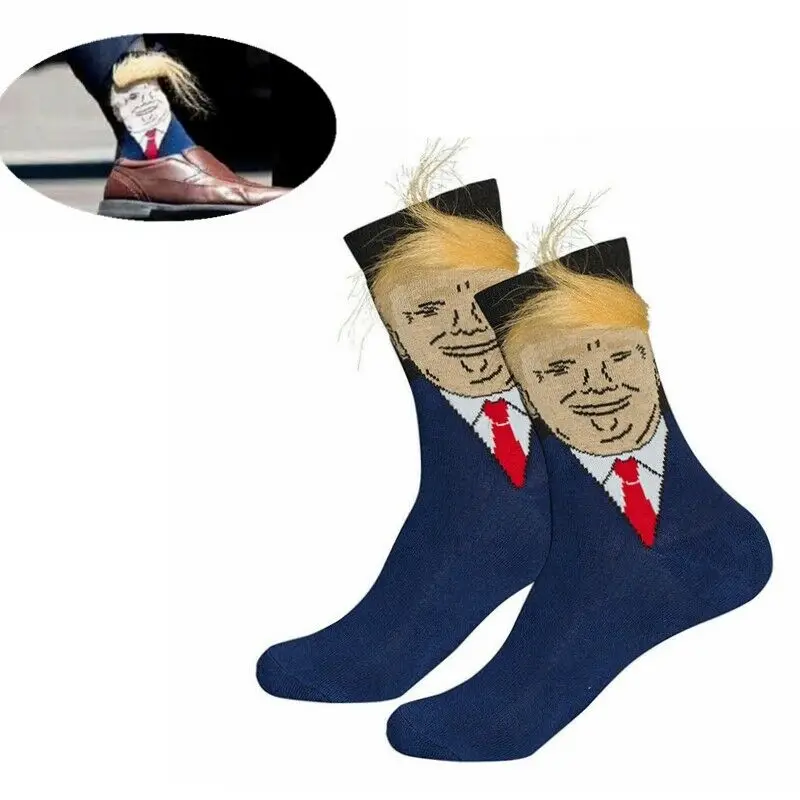 President Donald Trump Socks with 3D Fake Hair Crew Socks