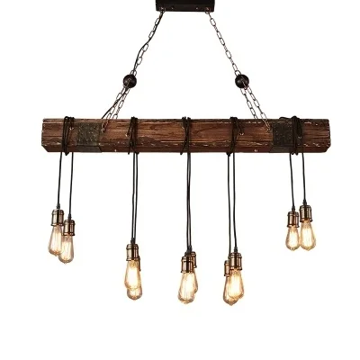 

Industrial Loft LED Edison Vintage Pendant Light For Dining Room Hanging Lamp Decor E27 10 Head Wood Droplight Home Lighting