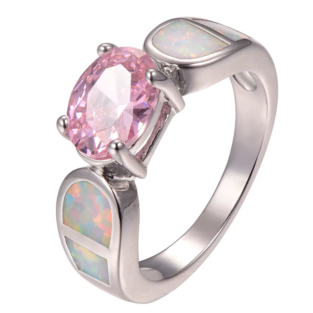 

Кольцо из стерлингового серебра 925 пробы с розовым кристаллом цирконием и белым огненным опалом, размер 6, 7, 8, 9, 10, R1367